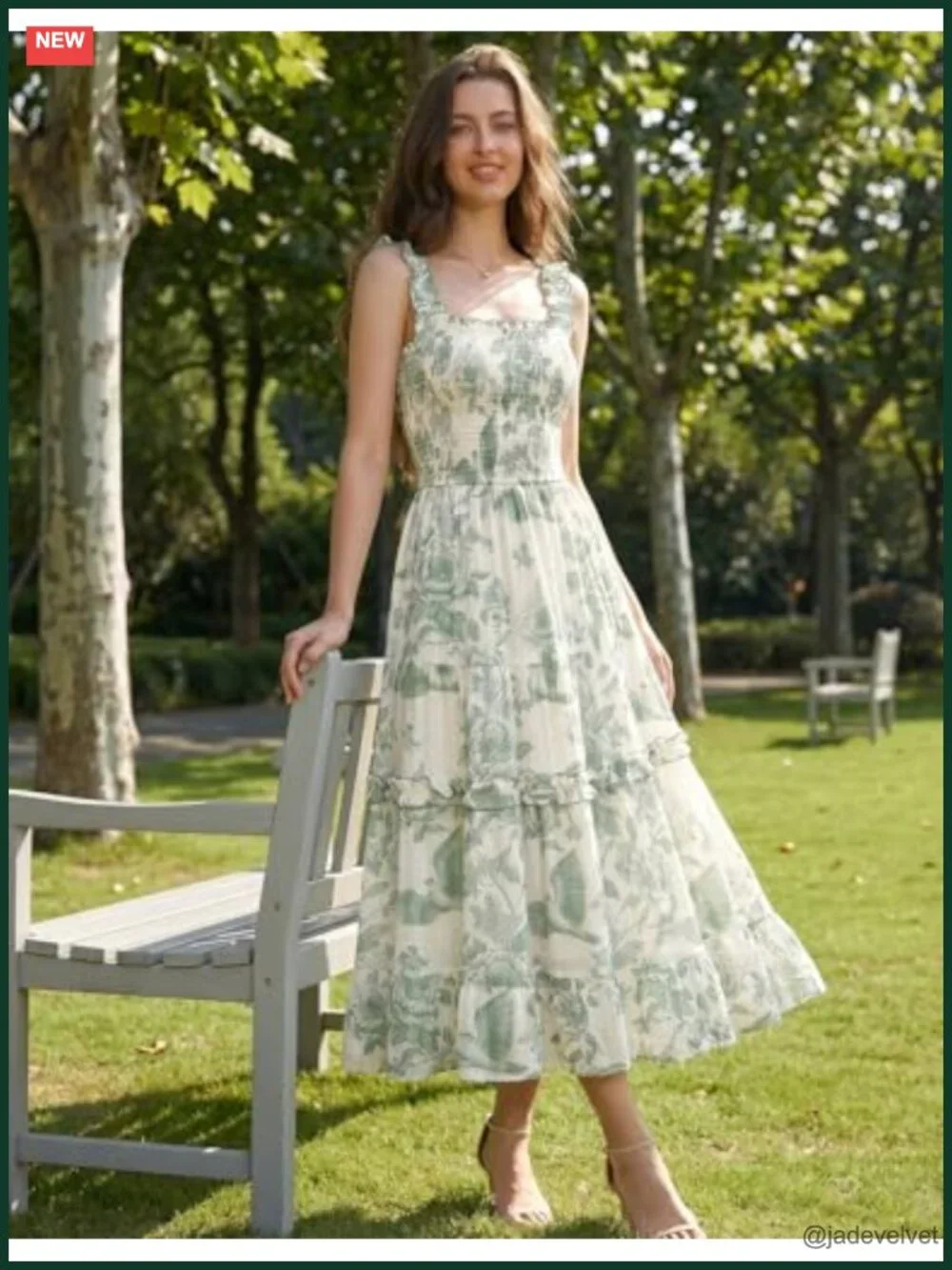Floral Smocked Maxi Dress with Pockets, A-Line Sun Dress - Picture 5 of 6